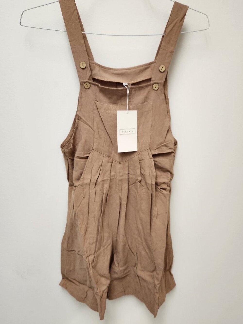 Ninexis Pleat Detailed with Pocket Overall Romper Brown